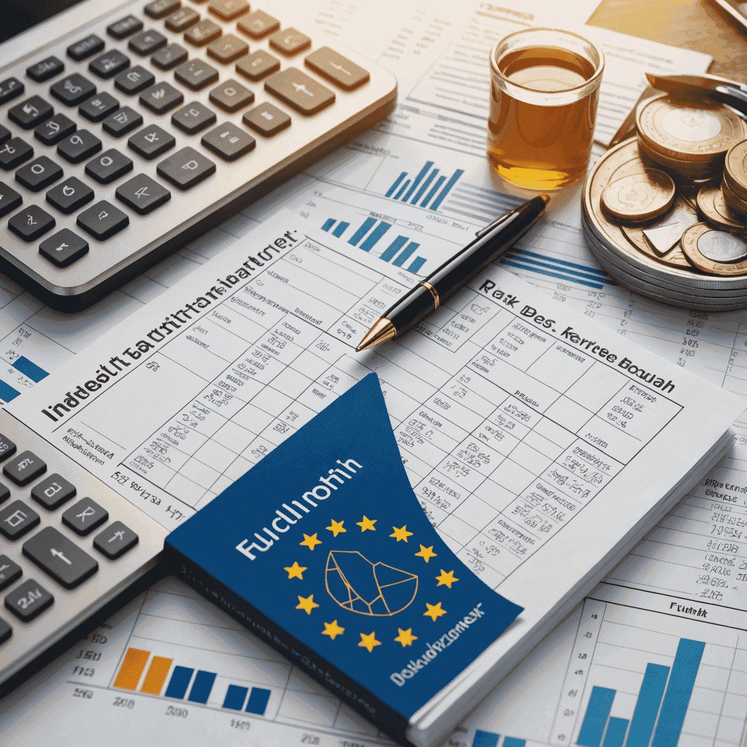 A professional image depicting Finnish tax documents, euro currency, and investment charts