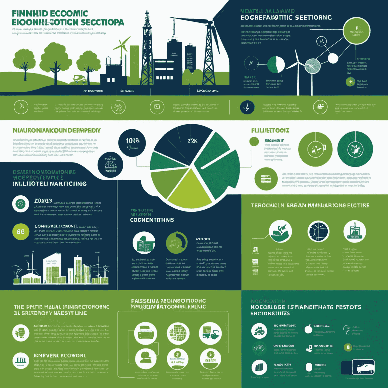 Infographic showing Finland's key economic sectors: technology, green energy, and manufacturing