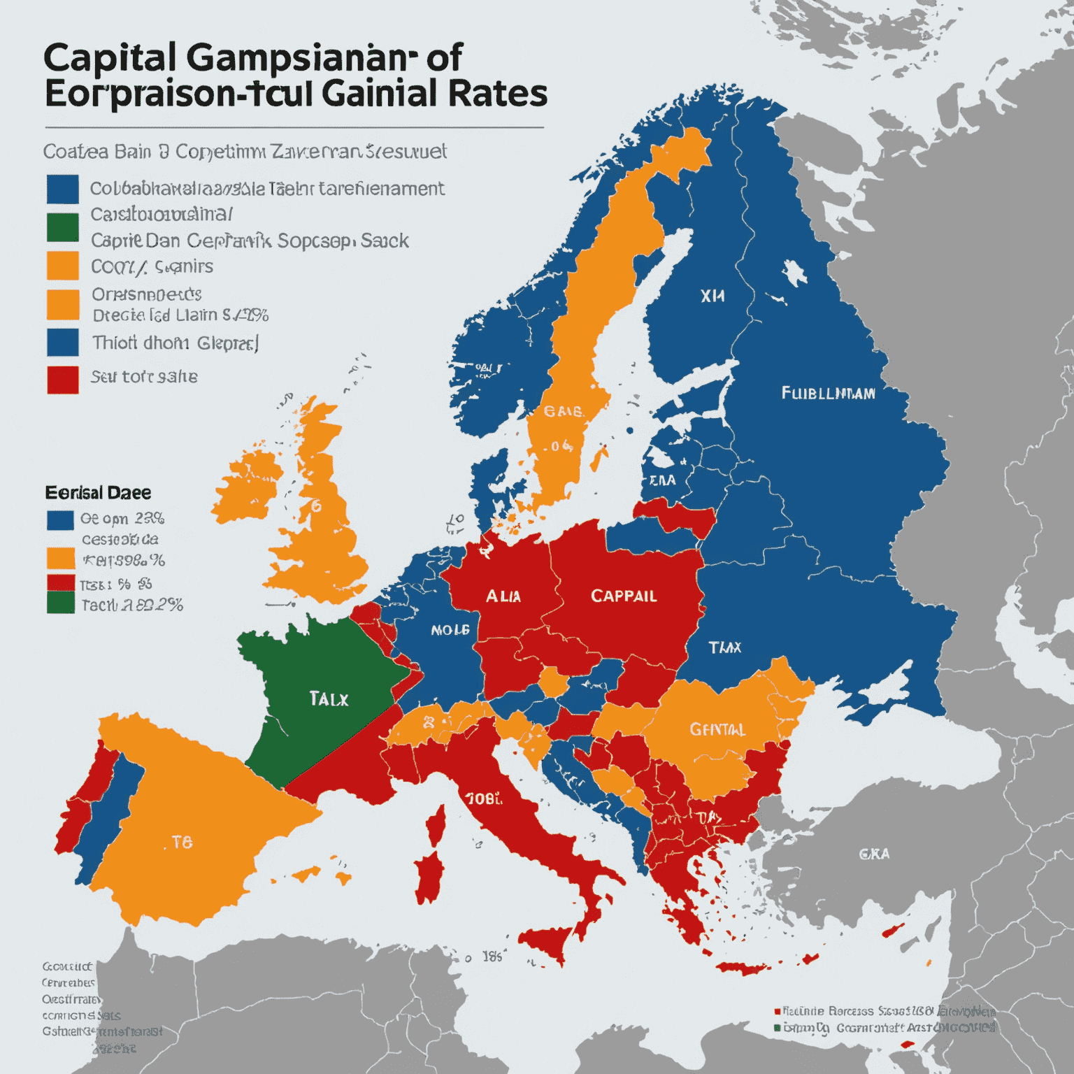 A graph showing comparison of capital gains tax rates in different European countries, with Finland highlighted