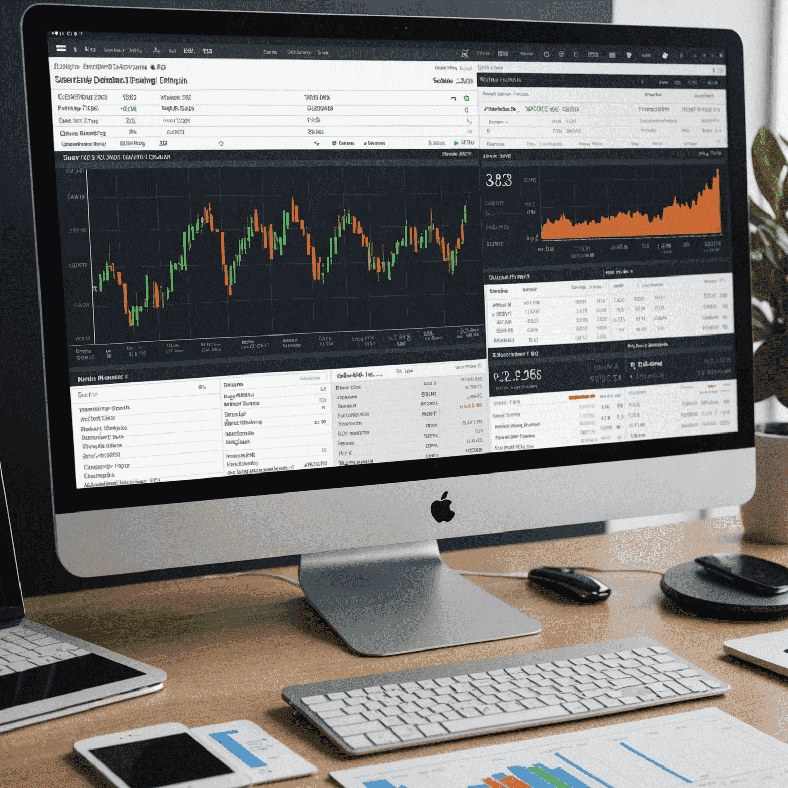 Computer screen showing a Finnish stock trading platform interface with charts, order books, and stock listings