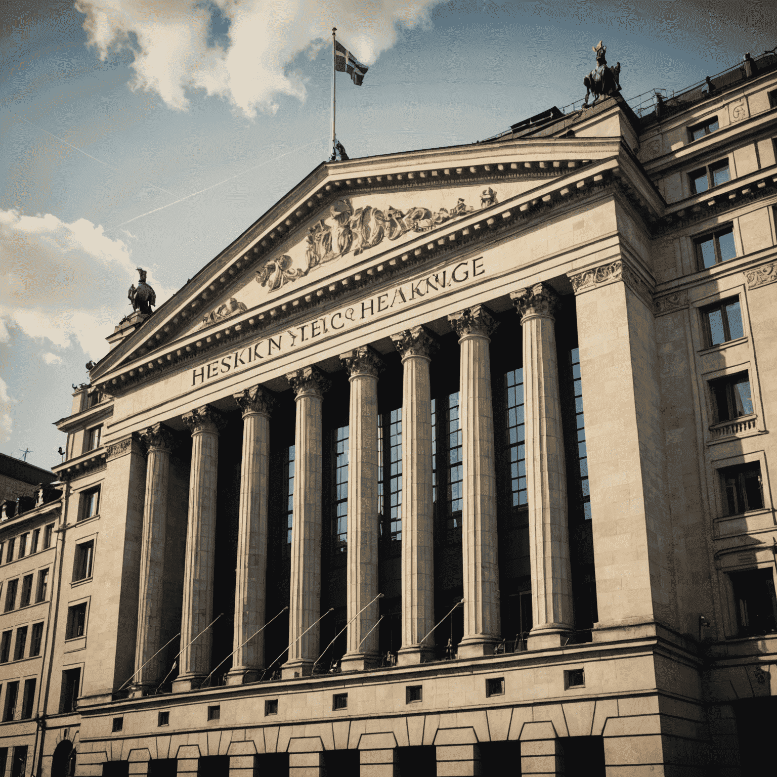 Image of Helsinki Stock Exchange building and a stock market chart